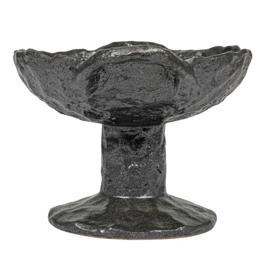 Hello Honey® 9.5" Black Stoneware Footed Plate with Handles & Reactive Glaze